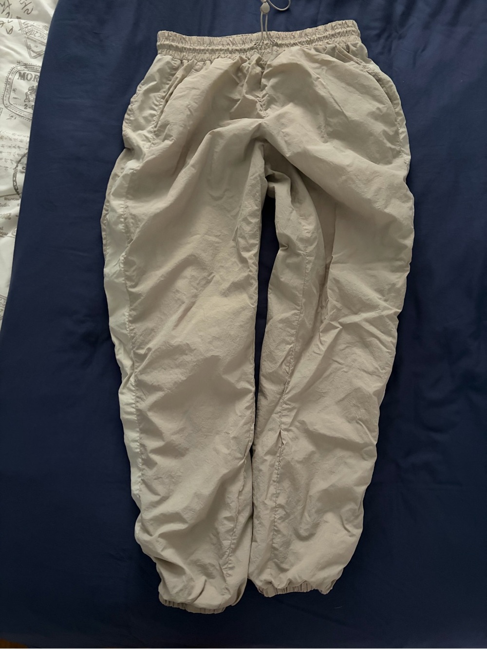 Lightweight Elastic-Waist Cargo Track Pants - Beige